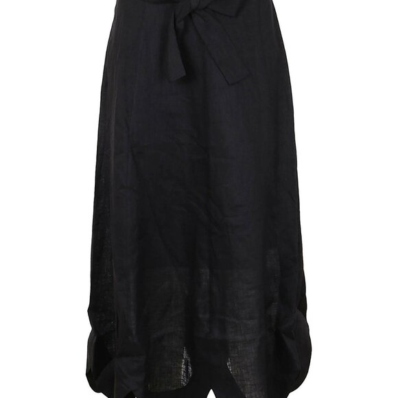 Zimmermann Riders Belted Scalloped Linen Midi Skirt - Black Size 2 - Picture 3 of 7